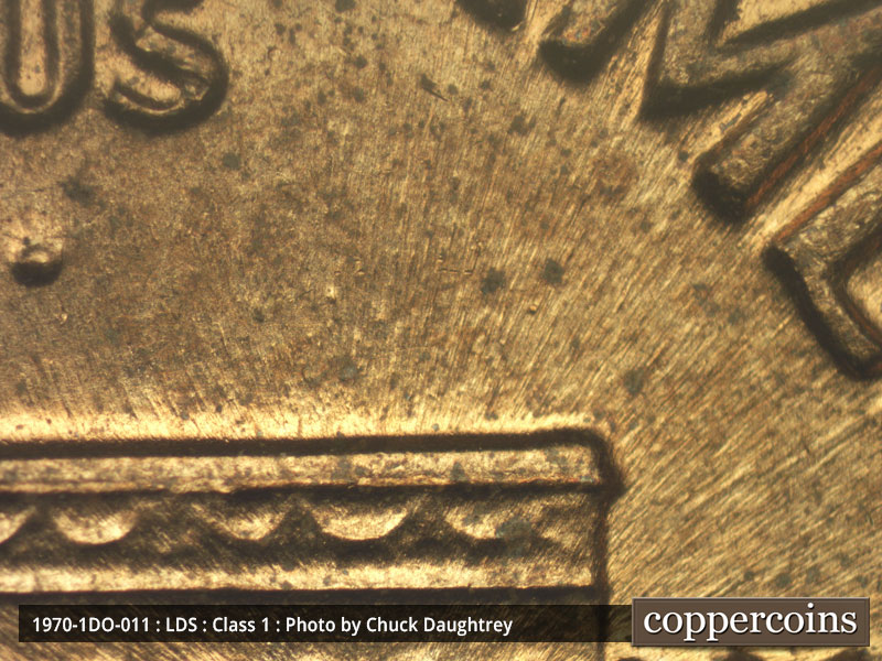 Die-stage C marker on 1970P•1DO•011 (1970 Doubled Die Obverse).
