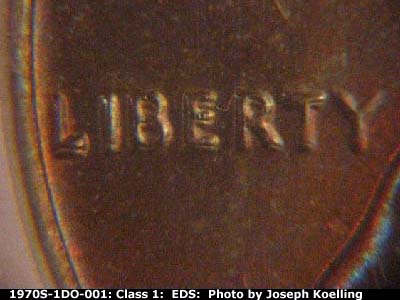 Die-stage A marker on 1970S•1DO•001 (1970 Doubled Die Obverse).