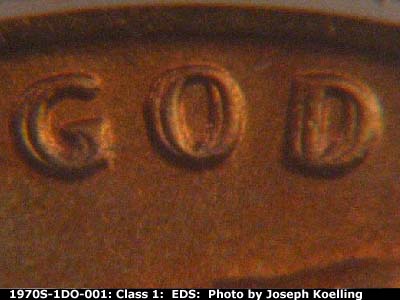 Die-stage A marker on 1970S•1DO•001 (1970 Doubled Die Obverse).