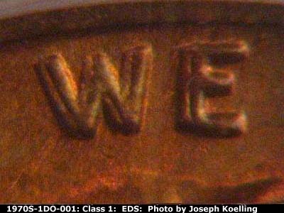 Die-stage A marker on 1970S•1DO•001 (1970 Doubled Die Obverse).