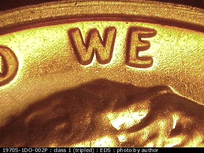 Die-stage A marker on 1970S•1DO•002P (1970 Doubled Die Obverse).