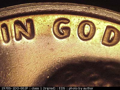 Die-stage A marker on 1970S•1DO•002P (1970 Doubled Die Obverse).