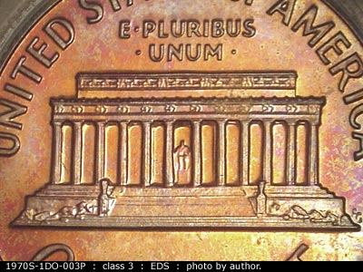 Die-stage A marker on 1970S•1DO•003P (1970 Doubled Die Obverse).