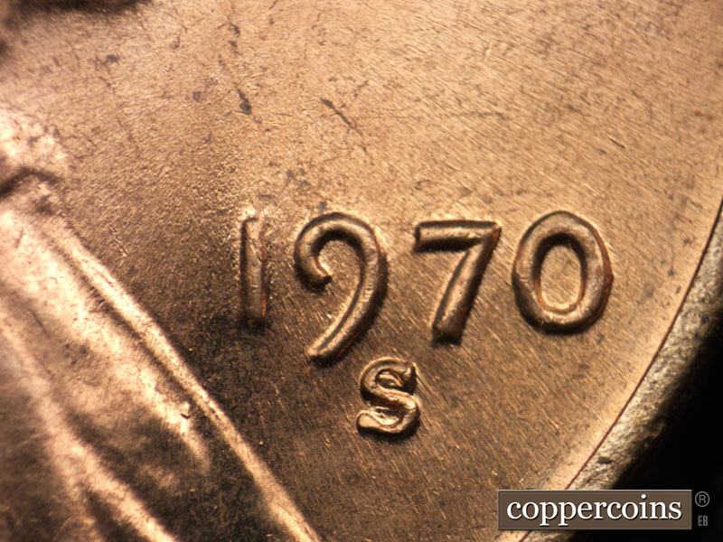 Die-stage B marker on 1970S•1DO•004 (1970 Doubled Die Obverse).