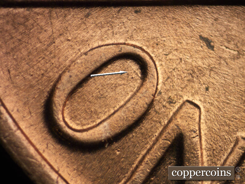 Die-stage B marker on 1970S•1DO•004 (1970 Doubled Die Obverse).