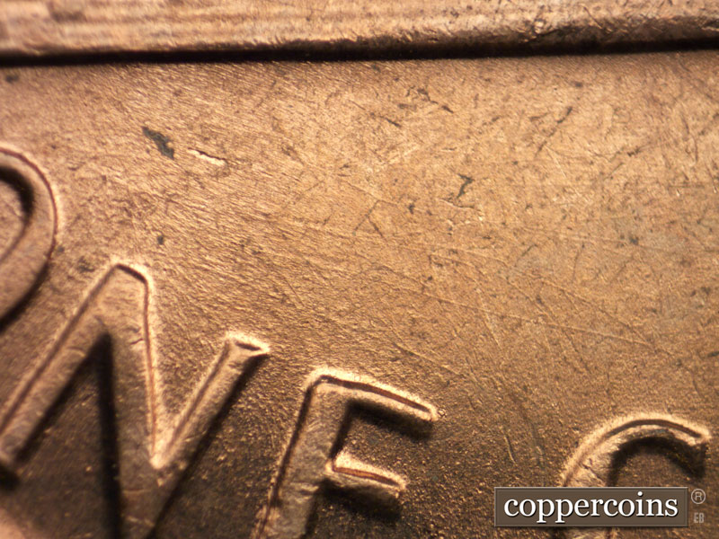 Die-stage B marker on 1970S•1DO•004 (1970 Doubled Die Obverse).