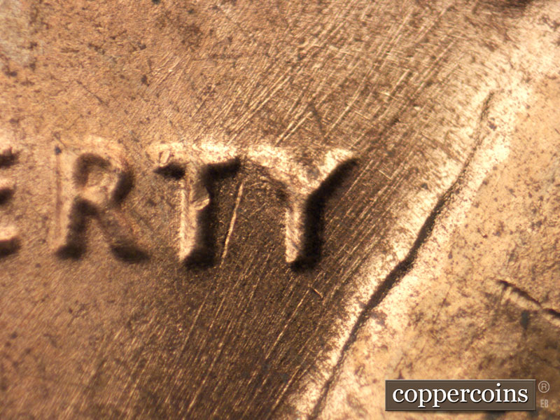Die-stage A marker on 1970S•1DO•006 (1970 Doubled Die Obverse).