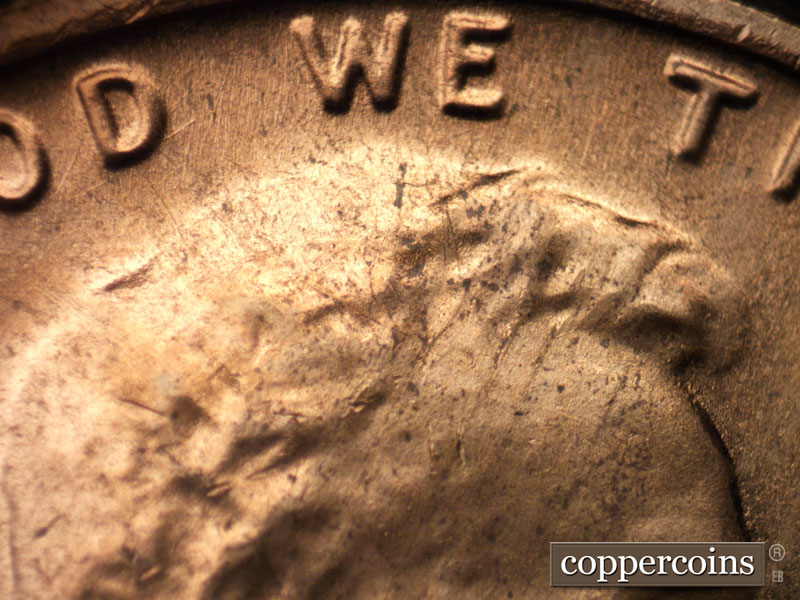 Die-stage A marker on 1970S•1DO•006 (1970 Doubled Die Obverse).