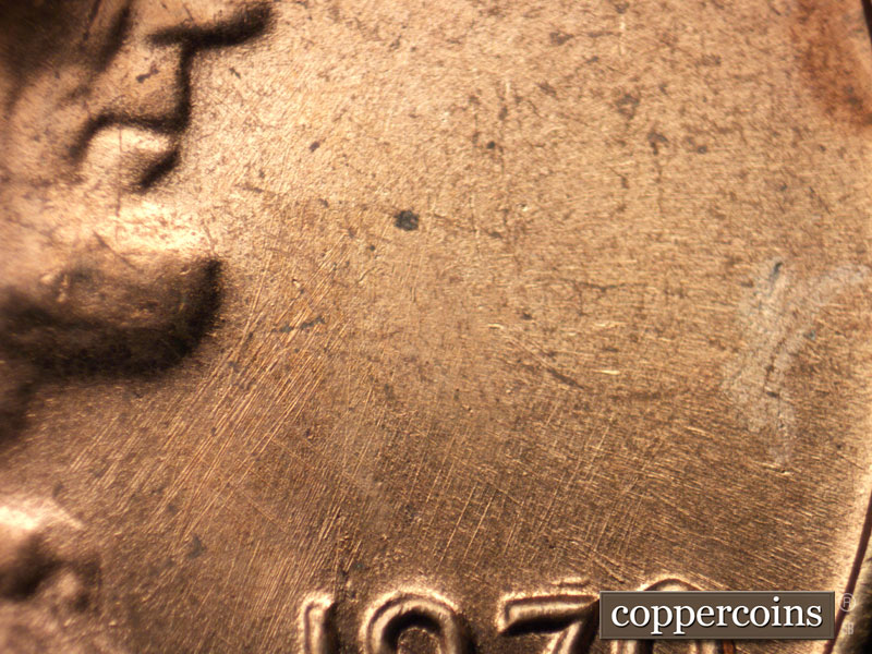 Die-stage A marker on 1970S•1DO•006 (1970 Doubled Die Obverse).