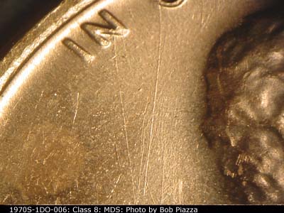 Die-stage B marker on 1970S•1DO•006 (1970 Doubled Die Obverse).