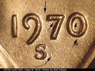 1970 Lincoln cent obverse, CopperCoins die 1970S•1DO•009.