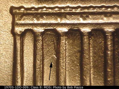 Die-stage B marker on 1970S•1DO•009 (1970 Doubled Die Obverse).