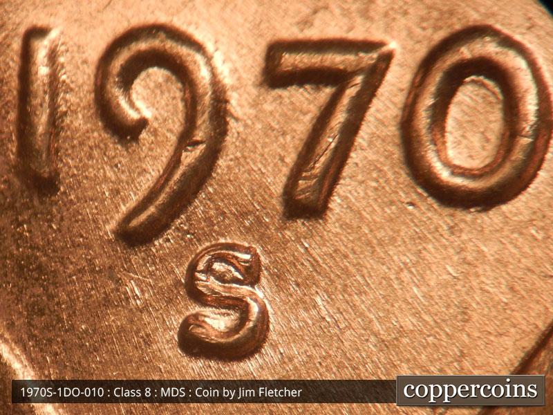 Die-stage B marker on 1970S•1DO•010 (1970 Doubled Die Obverse).