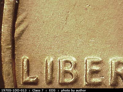 Die-stage A marker on 1970S•1DO•013 (1970 Doubled Die Obverse).