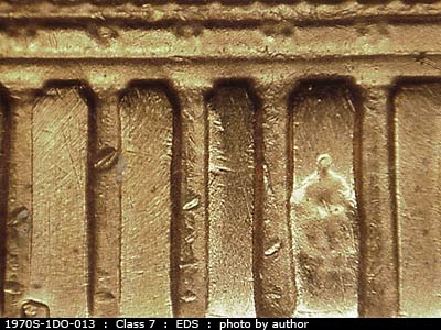 Die-stage A marker on 1970S•1DO•013 (1970 Doubled Die Obverse).