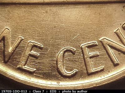 Die-stage A marker on 1970S•1DO•013 (1970 Doubled Die Obverse).