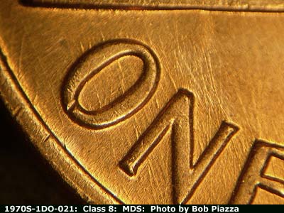 Die-stage B marker on 1970S•1DO•021 (1970 Doubled Die Obverse).