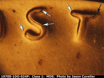 Die-stage B marker on 1970S•1DO•024P (1970 Doubled Die Obverse).