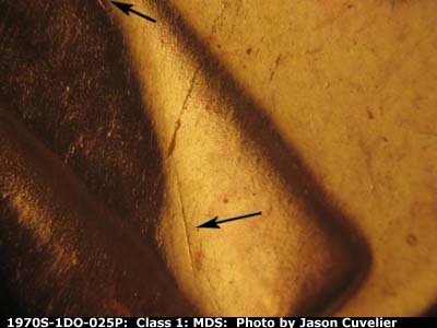 Die-stage B marker on 1970S•1DO•025P (1970 Doubled Die Obverse).