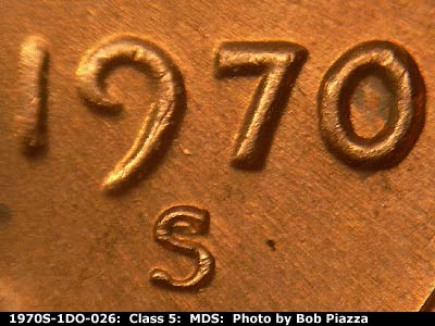 Die-stage B marker on 1970S•1DO•026 (1970 Doubled Die Obverse).