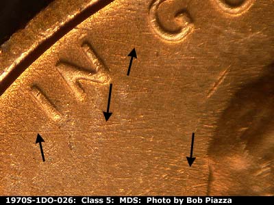 Die-stage B marker on 1970S•1DO•026 (1970 Doubled Die Obverse).