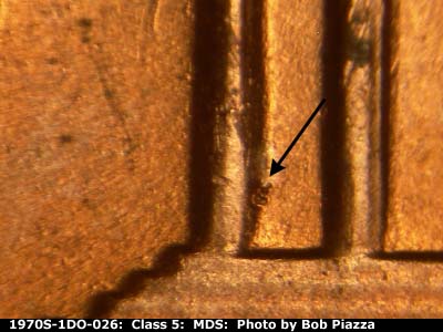 Die-stage B marker on 1970S•1DO•026 (1970 Doubled Die Obverse).