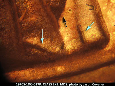 Die-stage B marker on 1970S•1DO•027P (1970 Doubled Die Obverse).