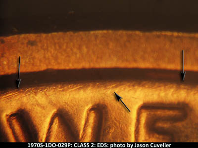 Die-stage A marker on 1970S•1DO•029P (1970 Doubled Die Obverse).
