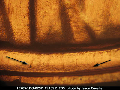 Die-stage A marker on 1970S•1DO•029P (1970 Doubled Die Obverse).