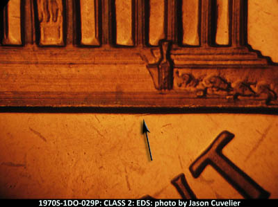Die-stage A marker on 1970S•1DO•029P (1970 Doubled Die Obverse).