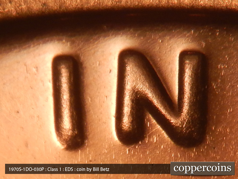 Die-stage A marker on 1970S•1DO•030P (1970 Doubled Die Obverse).