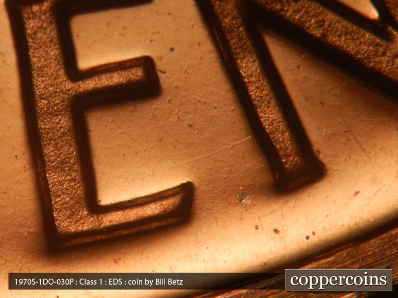 Die-stage A marker on 1970S•1DO•030P (1970 Doubled Die Obverse).