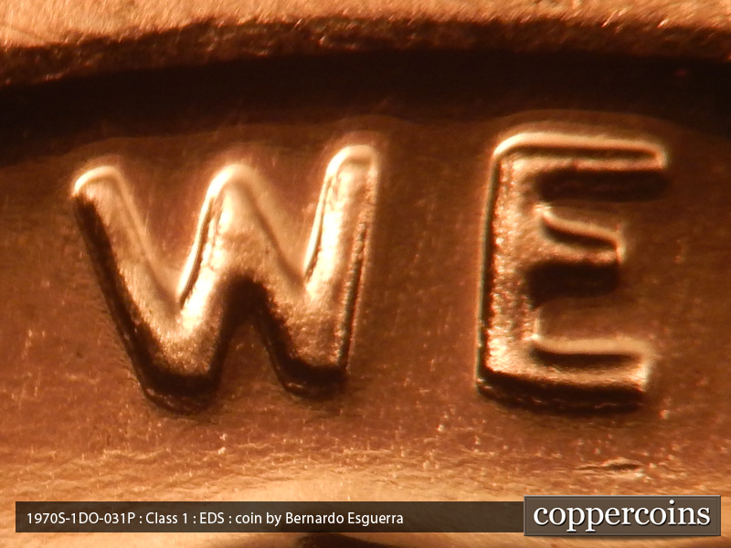 Die-stage A marker on 1970S•1DO•031P (1970 Doubled Die Obverse).