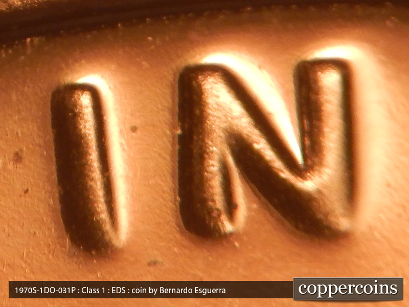 Die-stage A marker on 1970S•1DO•031P (1970 Doubled Die Obverse).