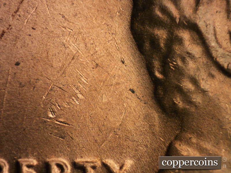 Die-stage A marker on 1970S•1DO•032 (1970 Doubled Die Obverse).