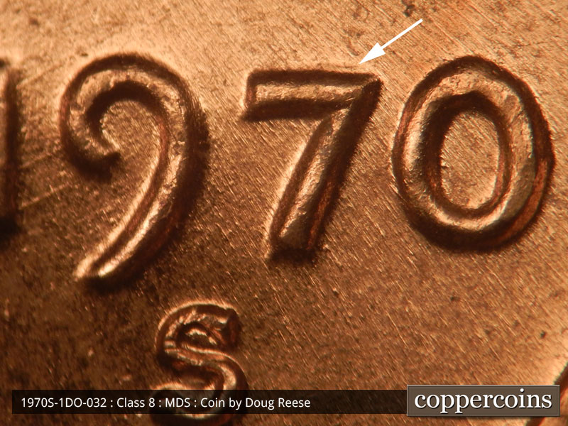 1970 Lincoln cent obverse, CopperCoins die 1970S•1DO•032.