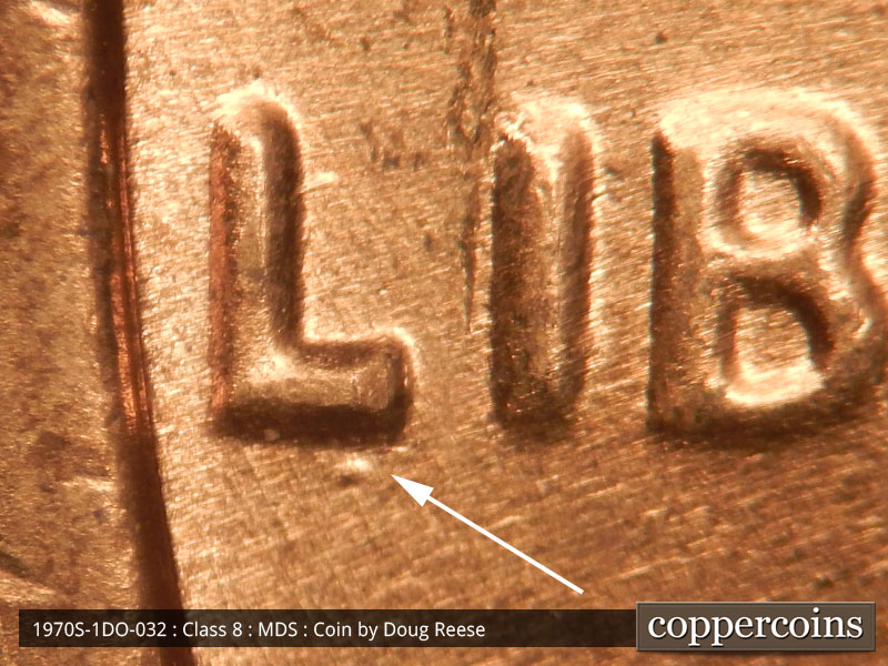 Die-stage B marker on 1970S•1DO•032 (1970 Doubled Die Obverse).