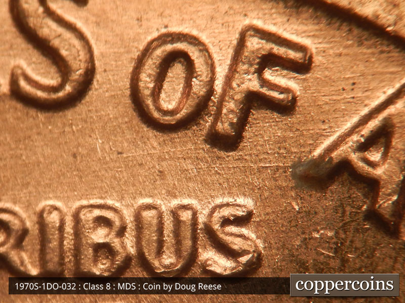 Die-stage B marker on 1970S•1DO•032 (1970 Doubled Die Obverse).