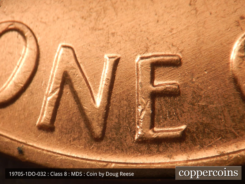 Die-stage B marker on 1970S•1DO•032 (1970 Doubled Die Obverse).