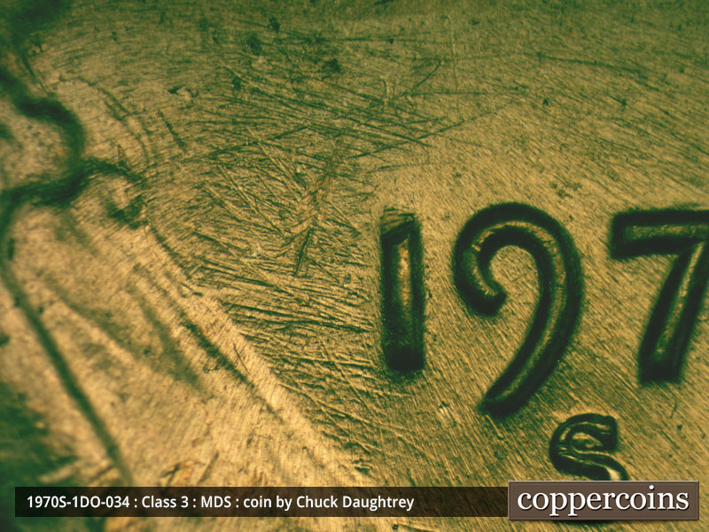 Die-stage B marker on 1970S•1DO•034 (1970 Doubled Die Obverse).