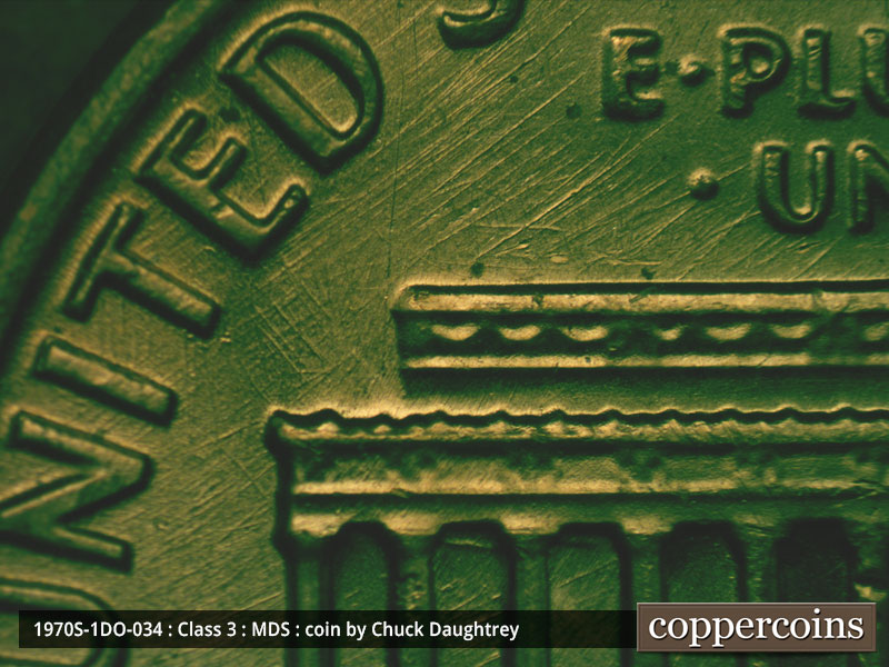 Die-stage B marker on 1970S•1DO•034 (1970 Doubled Die Obverse).