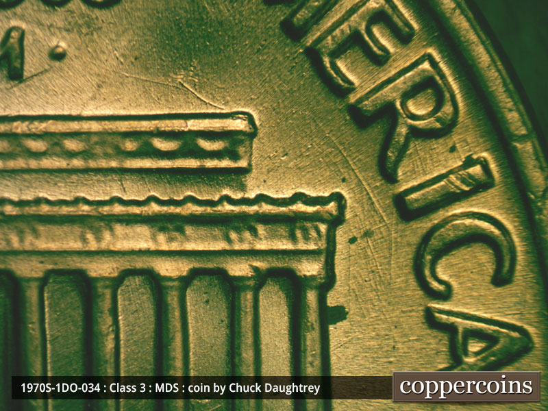Die-stage B marker on 1970S•1DO•034 (1970 Doubled Die Obverse).