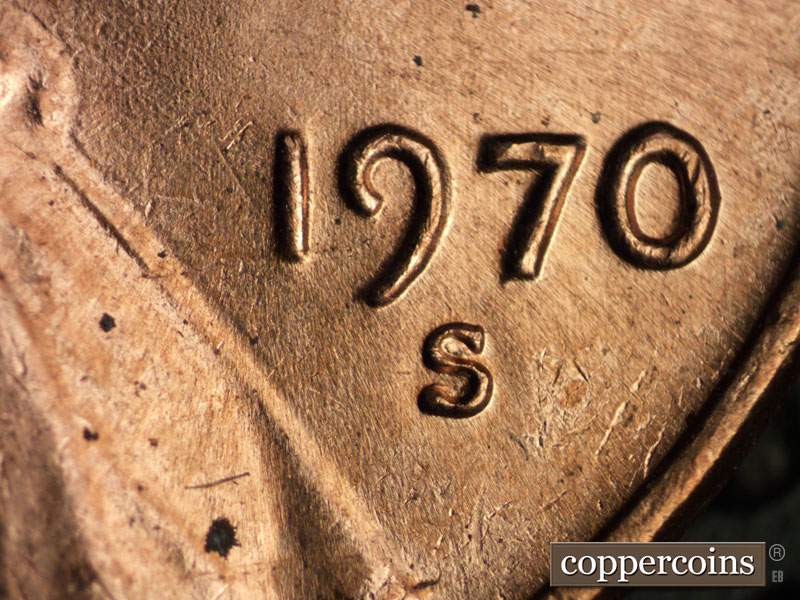 Die-stage B marker on 1970S•1DO•039 (1970 Doubled Die Obverse).