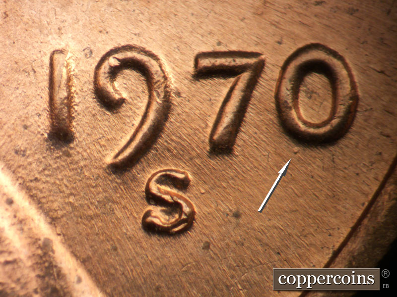 Die-stage B marker on 1970S•1DO•040 (1970 Doubled Die Obverse).