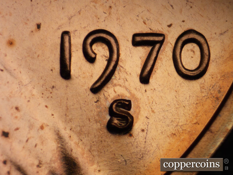 Die-stage B marker on 1970S•1DO•041P (1970 Doubled Die Obverse).