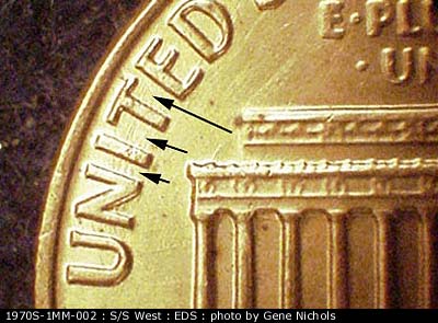 Die-stage A marker on 1970S•1MM•002 (1970 Repunched Mint Mark).
