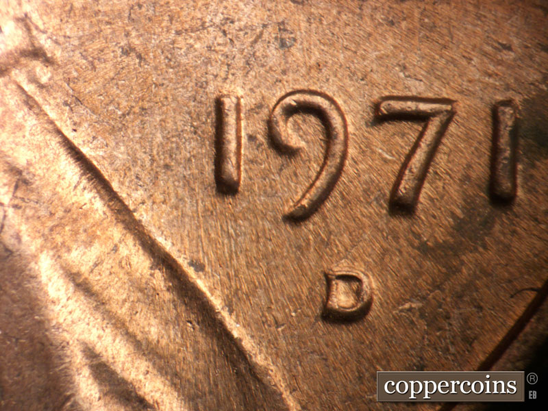Die-stage B marker on 1971D•1MM•004 (1971 Repunched Mint Mark).