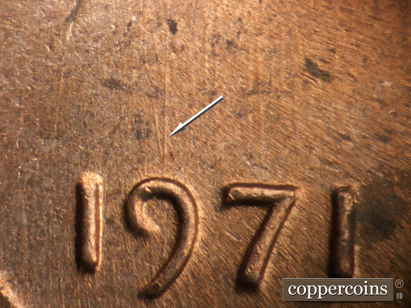 Die-stage B marker on 1971D•1MM•004 (1971 Repunched Mint Mark).