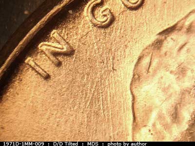 Die-stage B marker on 1971D•1MM•009 (1971 Repunched Mint Mark).
