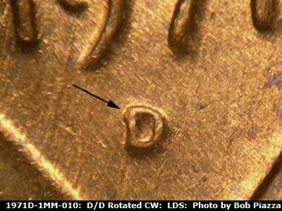 Die-stage C marker on 1971D•1MM•010 (1971 Repunched Mint Mark).